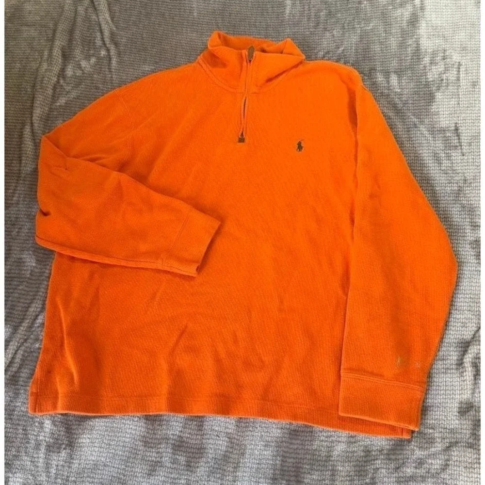 Polo Ralph Lauren Mens XXL Orange Quarter‎ Zip Pullover Cotton Sweater Pony Logo